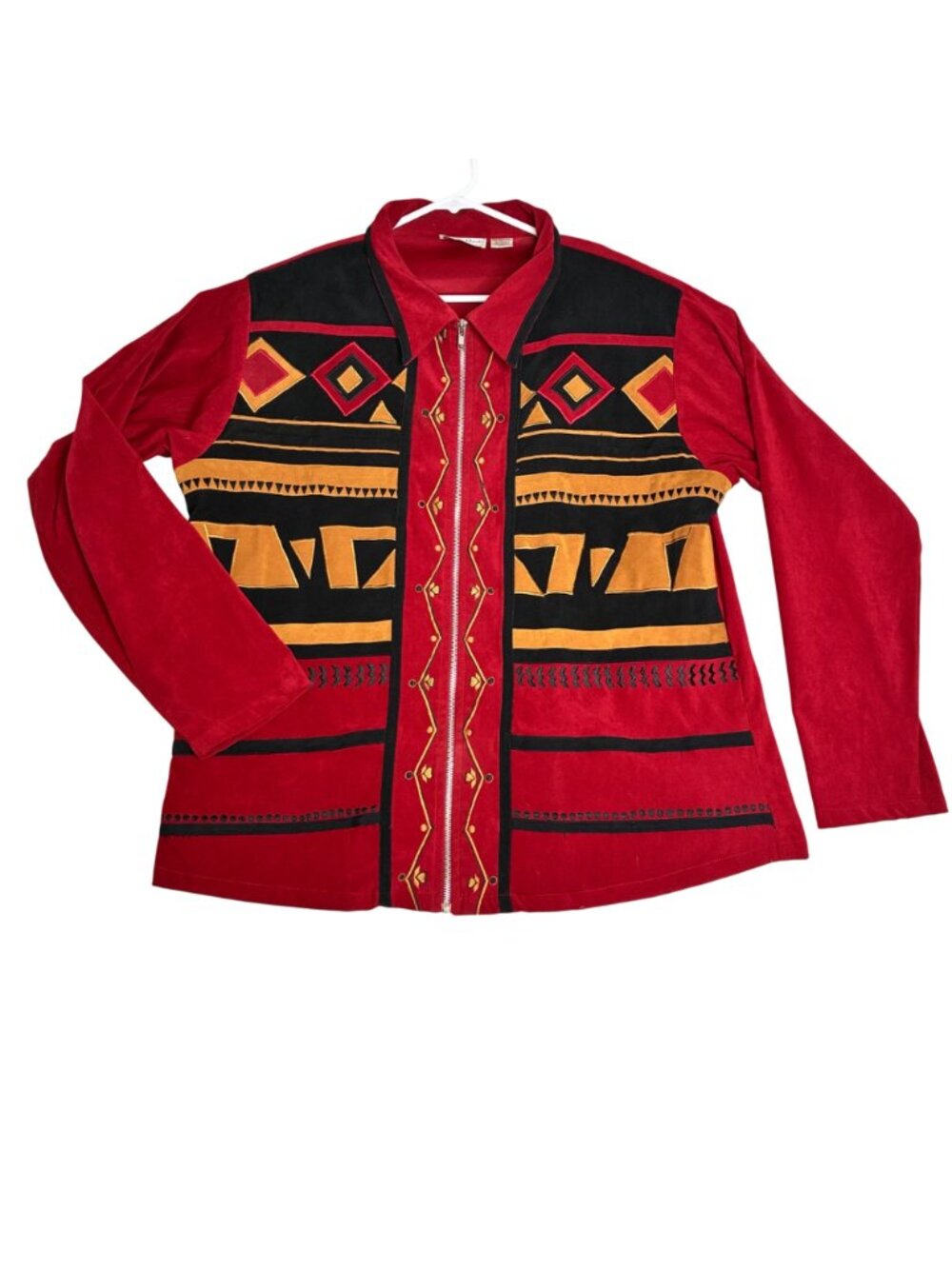 Nouveau Monde Plus Women's Red Geometric Embroidered Zip-Up Jacket Size 2X - Picture 2 of 8